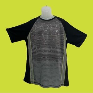 ASICS Men’s Athletic Short Sleeve Shirt Charcoal Lime Trim No Tag Looks XL